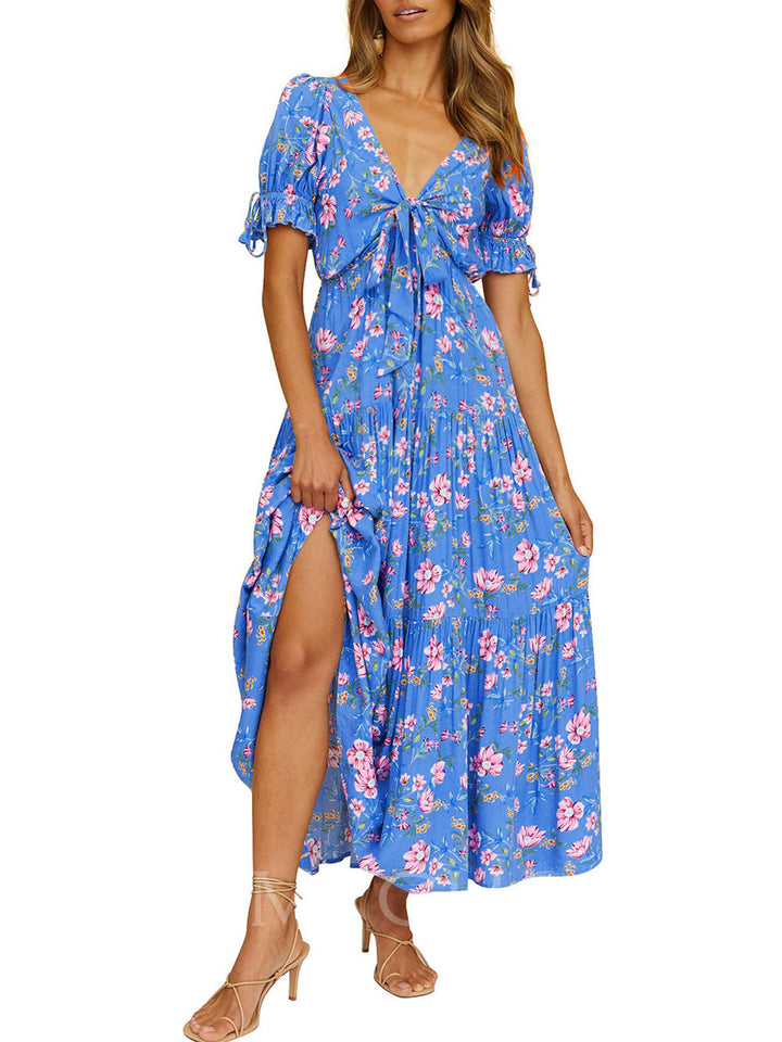 Floral Beach Dress with Short Sleeves