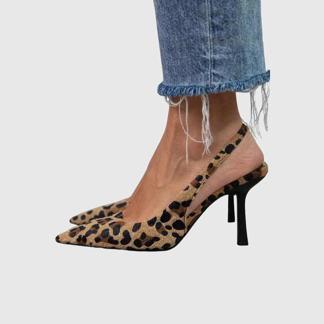 Seda - Pointed Toe Leopard Print Slingback Stiletto Heels