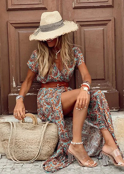 Claire | Long floral dress with side slit
